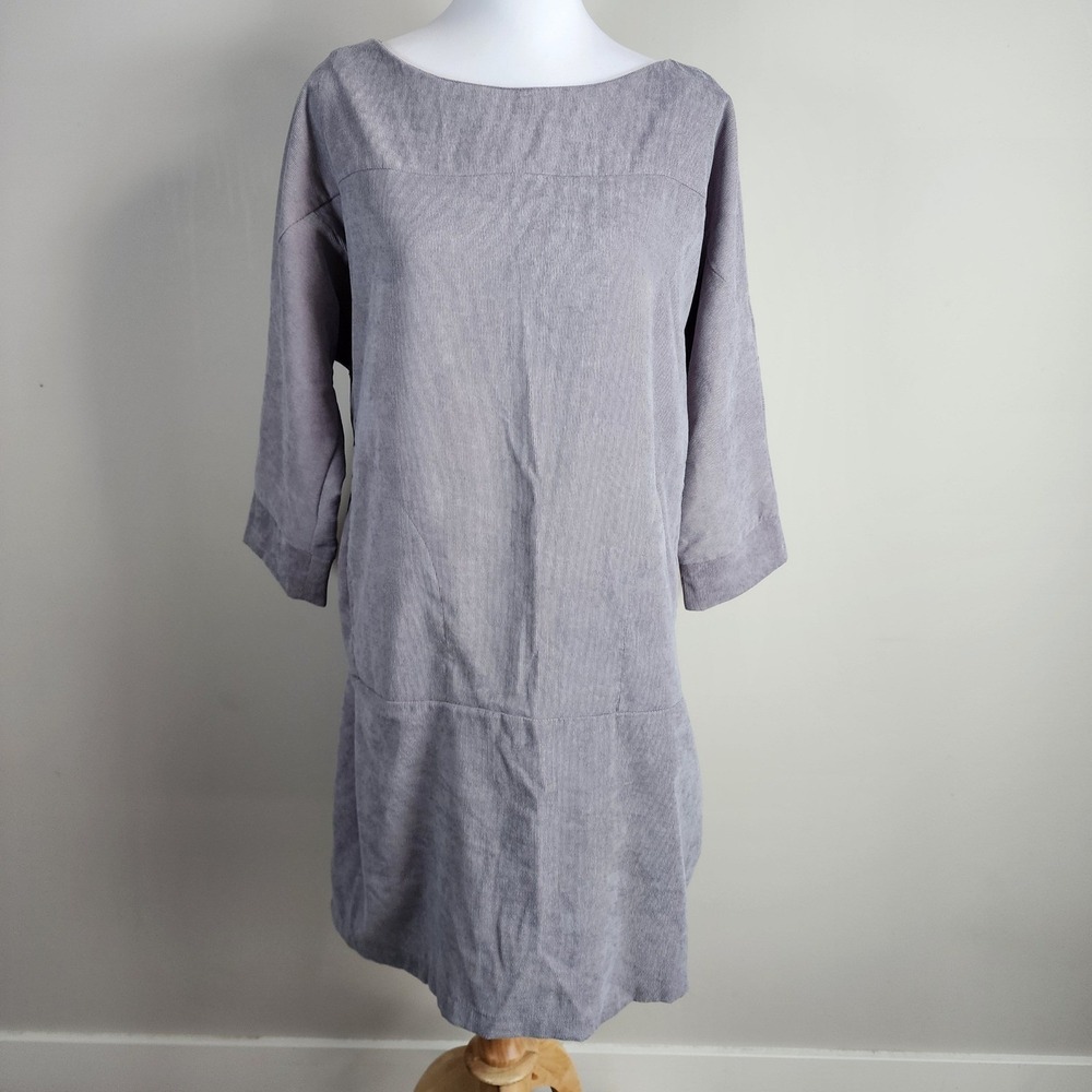 Gracila Tunic Dress Womens Small Gray Corduroy Boat Neck 3/4 Sleeve Pockets